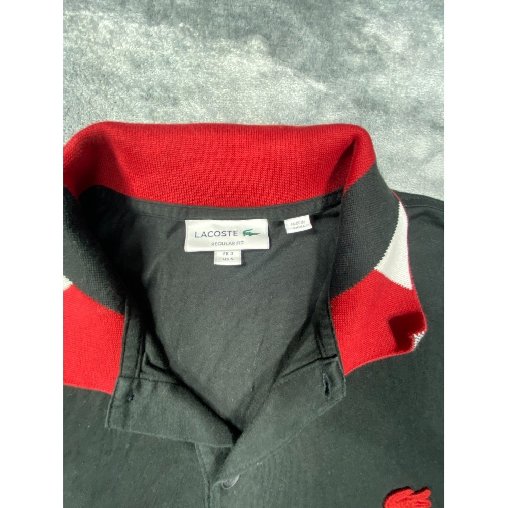 Lacoste Polo Shirt Mens S Black Red Contrast Collar Short Sleeve Logo Athletic - Picture 4 of 10